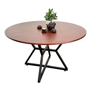 Mesa de Comedor Redonda de 120 cm con Patas de Hierro, Muebles de Madera de Caucho para Sala de Estar, Ensamblada BA68135 - Product Image 1