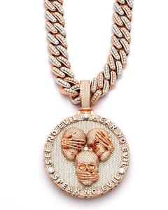 Pendentif Crâne à Trois Faces Personnalisé RB GEMS, Or Rose, Moissanite VVS, Sertissage Bezel, Bijoux Hip Hop Glacés, Logo de Nom Initial pour Hommes, Fête - Product Image 1