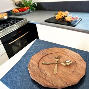 Assiette de présentation en bois d'acacia octogonale de qualité supérieure plat de service en bois naturel pour les fêtes à manger et les mariages décor à la maison - Product Image 4