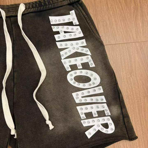 OEM Personnalisé Hommes Vintage Sun-Faded Roulé Ourlet Short Strass Cordon 100% Coton Solide Motif Mi Taille Respirant - Product Image 3