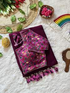 Sari de Algodón MULL, Gama Exclusiva con Blusa Confeccionada con Bordado - Product Image 5