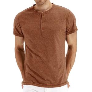 Camiseta de algodón de calidad de marca para hombre, camisetas sólidas ajustadas con diseño de moda de cuello Henry, camisetas de manga corta para hombre - Product Image 6