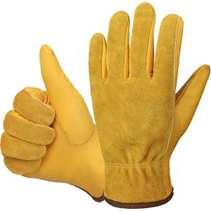 Guantes de trabajo de seguridad doble para construcción industrial de cuero de vaca con diseño personalizado - Product Image 1
