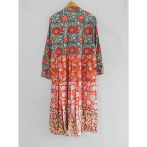 100% algodón verano Maxi vestido Multicolor Floral impreso Maxi botón hecho a mano decoraciones transpirables características camisón largo - Product Image 4