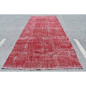 Modern Turkish Rug 5.8 X 13.5 ft <b>Red</b> Patchwork Design Wool <b>Material</b> with Latex Backing - Product Image 1
