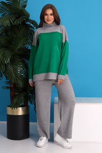 สเวตเตอร์ขากว้างเอวสูงลำลองสำหรับผู้หญิงกางเกงฤดูหนาวผ้าถักสองชิ้นสำหรับกีฬาโยคะและที่บ้าน - Product Image 4