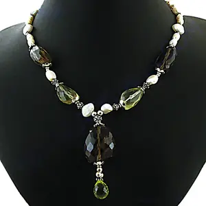 Magnifique collier en quartz fumé et perles pour collection de bijoux en pierres précieuses pour femmes - Product Image 2