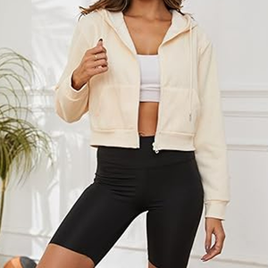 Vente chaude personnalisé imprimé femmes 100% coton à capuche haut court décontracté hiver sweats à capuche avec Logo avant doublé Design - Product Image 2