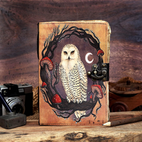 Carnet de Voyage Vintage Imprimé Hibou, Fait Main, en Cuir Véritable, Planificateur Quotidien et Mensuel, Halloween