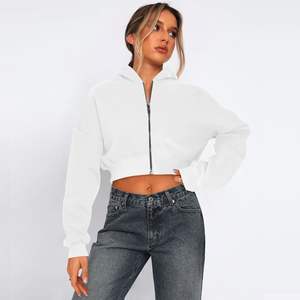 Sweat à capuche zippé en molleton de coton pour femme à manches longues taille haute hauts courts Streetwear vêtements d'extérieur avec capuche - Product Image 4