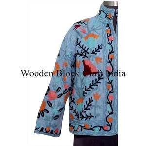 Beautiful Women's Winter Knitted Hand Embroidery Reversible Suzani <b>Quilted</b> Cotton Filled Short <b>Jacket</b> - Product Image 2