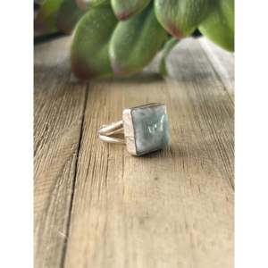 Bague artisanale Navajo en larimar et argent sterling, taille coussin, pierre naturelle, taille 3 - Product Image 3