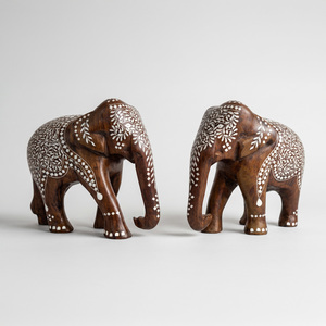 Natural Solid Sheesham Wood <b>Elephant</b> Pair with Intricate White Inlay Work Handmade Wooden Animal Sculpture for Home <b>Decor</b> - Product Image 3