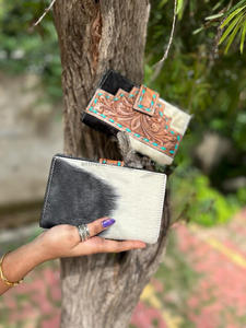 Cartera de cuero con pelo en piel oculta, cartera tallada a mano occidental, tarjetas de cuero talladas con herramientas Vintage, regalos de billetera en efectivo - Product Image 5