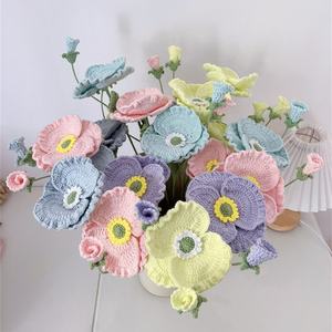 Crochet Poppy Flower Bouquet Lifelike Yarn Blossoms for Home Wedding <b>Table</b> Centerpiece Romantic Gift <b>Decor</b> - Product Image 4