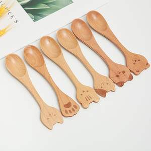 Cuillères en bois mignonnes belle meilleure qualité moins cher ensemble de cuillères en bois d'acacia naturel pour les enfants - Product Image 1