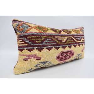 Almohada de lana bordada geométrica 12x24 pulgadas Diseño de lujo beige con patrones de hojas de plantas florales Vintage para coche o hogar - Product Image 3