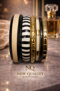 Premium Black Gold <b>Bangle</b> <b>Set</b> – Resin & Alloy Stack Bracelets with Rhinestones for Women, Trendy Fashion Jewelry Wholesale - Product Image 3