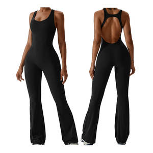 Body de yoga ligero para mujer, compresión elástica, comodidad, espalda abierta, mono deportivo acampanado - Product Image 4