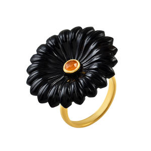 แหวนพลอยอัญมณีแกะสลักรูปดอกไม้อัญมณีสีดำแหวนเงินสเตอริง925 - Product Image 1