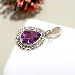 925 argent Sterling poire coupe lunette réglage améthyste pierre précieuse à la main concepteur pendentif bijoux fins pendentifs et breloques pour les femmes - Product Image 4