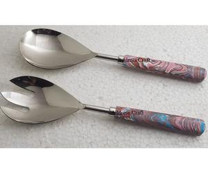 Juego de servidor de ensalada con mango de piedra moderno y logotipo personalizado, accesorios de cocina de acero inoxidable con logotipo para el hogar y el espacio de la Mesa - Product Image 2