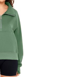 Sweat-shirt à capuche en polaire vert clair pour femme, décontracté, surdimensionné, avec poche kangourou, doux, pour l'hiver - Product Image 3