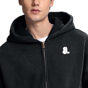 Sweat à capuche zippé uni délavé à l'acide pour homme, coupe classique, polaire 100% coton, respirant, séchage rapide, service OEM - Product Image 6
