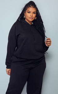 เสื้อฮู้ดธรรมดาโอเวอร์ไซส์ของผู้หญิง, สินค้ามาใหม่เสื้อฮู้ดป้องกันการยับและระบายอากาศได้ดีเปิดไหล่สีดำ - Product Image 2