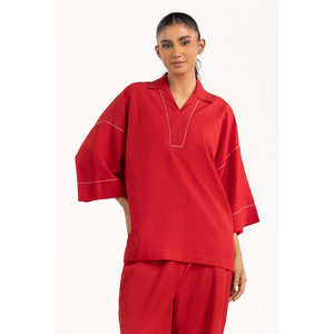 Conjunto de 2 Piezas Ipst-55224 de Viscosa con Textura, Estilo Casual, Tela Crepé, para Primavera/Verano, Largo hasta la Rodilla, Mangas Tres Cuartos - Product Image 4