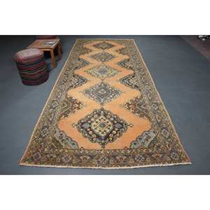 Alfombra de lana turca Vintage clásica beige azul 51x122 pies área grande rectángulo patrón de retazos para habitación de adolescente respaldo de látex - Product Image 1