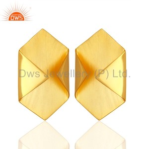 Handmade Gold Plated Art Deco <b>Stud</b> Earring Girls Plain <b>Silver</b> <b>Stud</b> Earring Jewelry Manufacturer - Product Image 3