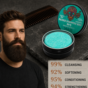 Shampoo solide pour barbe à la menthe poivrée en boîte aluminium 60g – Nettoyant hydratant naturel pour barbe aux extraits botaniques et aux huiles essentielles - Product Image 3