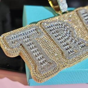 Collier pendentif personnalisé avec nom en argent 925 plaqué or, serti de diamants de moissanite VVS, édition limitée, baguette, pour homme, tendance - Product Image 4