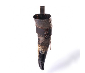 Corne à boire naturelle faite à la main avec poignée en cuir tasse viking avec support en corne - Product Image 3