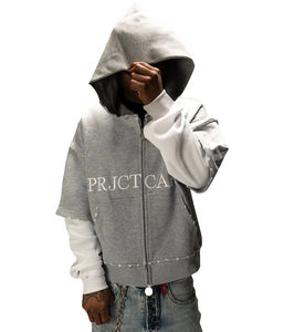 Sudadera con Capucha Corta Personalizada de Algodón 100% para Hombre, Estilo Urbano, Lavado Ácido, Camuflaje, con Cierre y Detalles de Gofre - Product Image 5