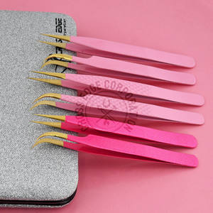 New Arrival Fiber Tip Eyelash Extension Tweezer 45 degree 90 degree Pink Diamond Nano Grip Volume Lash <b>Tool</b> - Product Image 1