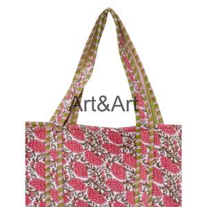 Grand sac fourre-tout vintage fait main pour femmes, design patchwork matelassé, imprimé en blocs, poche ouverte, été, plage, marché, shopping, voyage - Product Image 2