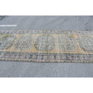 Alfombra de lana turca Vintage patrón de retazos beige y verde clásico 44X111 pies alfombra de sala de estar con respaldo de látex tamaño 9x12 - Product Image 3