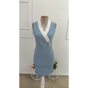 Vestido Corto de Crepé Importado para Mujer, con Hombros Descubiertos, Tirantes Cruzados, Detalle de Botones, 35374 - Azul - Product Image 4