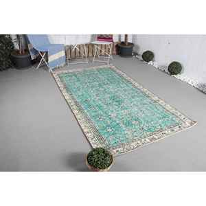 Alfombra Vintage de 4.4x7.5 pies, Alfombra Turca, Alfombra de Lana con Diseño Floral Azul - Product Image 2