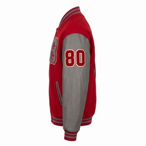 Embroidered Varsity Jacket Drop Shoulder Scarlet Grey Chenille <b>Vinyl</b> Record Patch Leather Sleeve Custom Letterman - Product Image 3