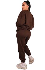 Meilleure vente Chocolat 2 pièces femmes col rond Sweat-shirt à revers Jogger ensemble respirant à capuche et pantalons de survêtement femmes survêtement ensemble - Product Image 3