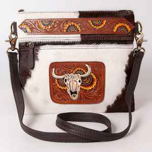 Authentique sac à bandoulière en cuir véritable vintage pour femmes fermeture éclair bohème sangle unique fourrure de vachette toile sac à bandoulière d'été fait à la main - Product Image 1