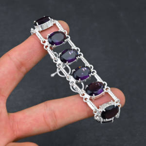 สร้อยข้อมือพลอยสีม่วงดีไซน์เนอร์ทำด้วยมือชุบเงิน925ขนาด7-8นิ้วเครื่องประดับกำไลข้อมือเพชร - Product Image 4