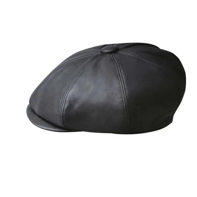 Trendy Custom C Mode Braun Pu Leder Baskenmütze Hut Vintage Baskenmützen Winter Leder Newsboy Caps für Männer und Frauen
