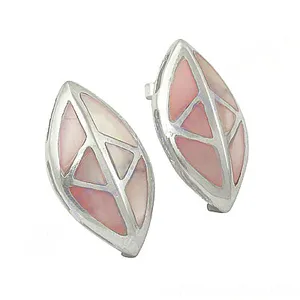 Boucles d'oreilles pendantes tendance en argent 925 et or rose avec nacre rose et diamant, matériaux principaux 14K et 18K, cadeau pour femme - Product Image 3