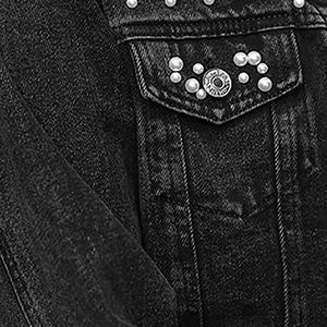 Custom Men's Long Thin Denim <b>Jackets</b> Stand Collar Front <b>Rhinestone</b> Embellishments-Breathable Outdoor Windproof High Street Style - Product Image 4