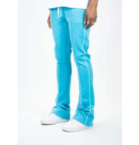 Pantalones de chándal Fabricante Personalizado Hombres 100% Algodón Pantalones apilados Royal Blue Hem Cut Edge Pierna ancha Lavado ácido Flare Pantalones de chándal - Product Image 4