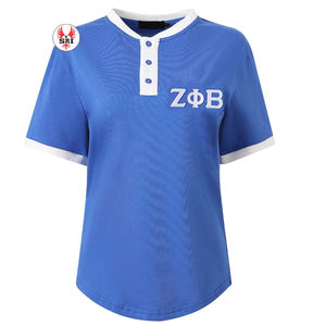 เสื้อยืดเชนิลล์สีน้ำเงินขาวสำหรับผู้หญิง แบรนด์ Zeta  ชุดเครื่องแบบสมาคมนักศึกษาหญิง Zeta Phi Beta ผ้าฝ้ายเนื้อนุ่ม ปักโลโก้ ดีไซน์ทันสมัย สวมใส่สบาย ทรงพอดีตัว - Product Image 3